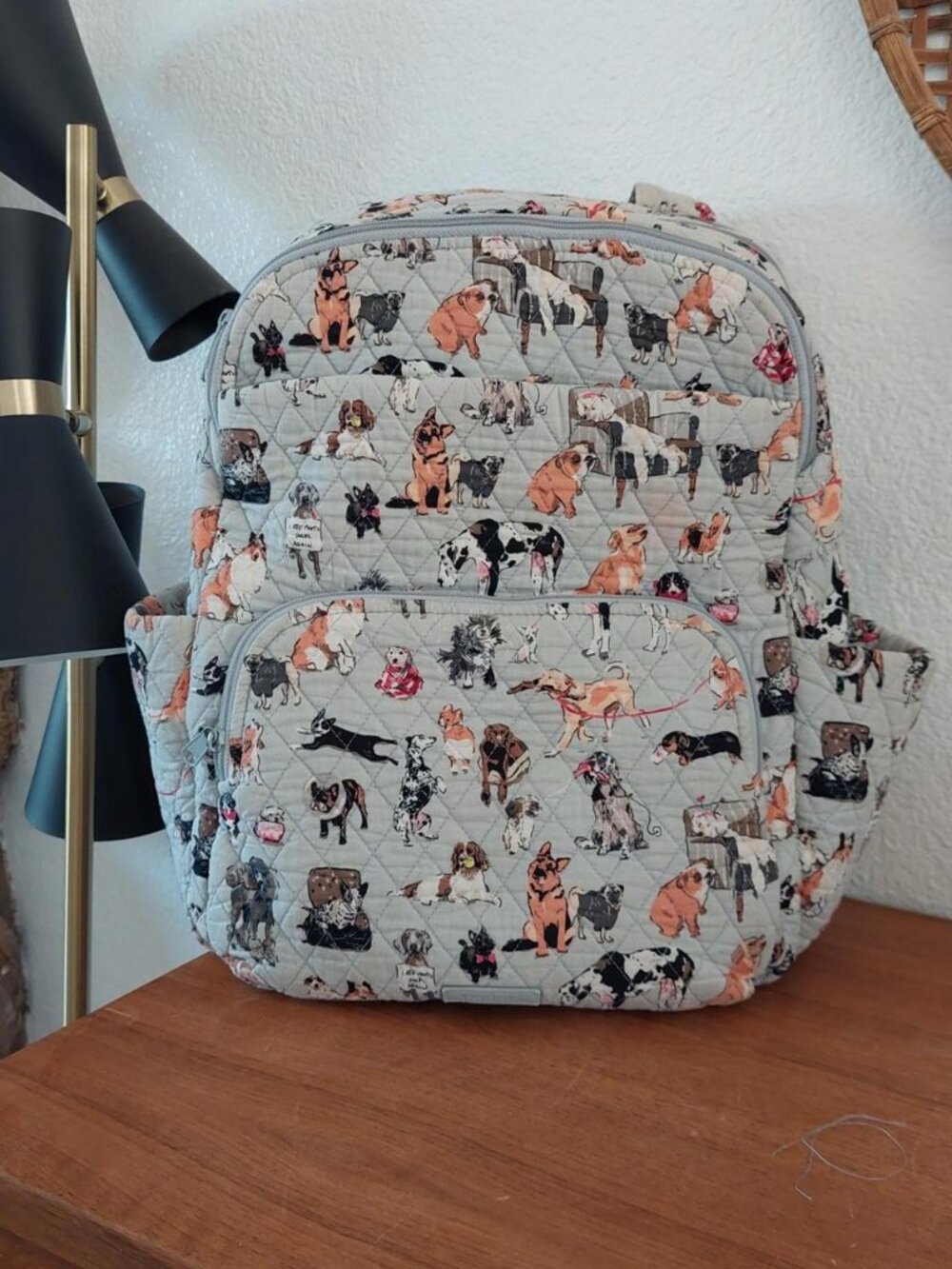 Vera Bradley "Best in Show" Campus Backpack | Gray Quilted Dog Pattern Bag #dogl